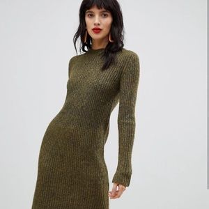 Vero Moda Knitted Midi Sweater Dress in Khaki